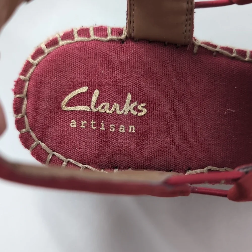Clarks Artisan Petrina Selma Red Nubuck Perforated Espadrille Wedge Sandals 7M